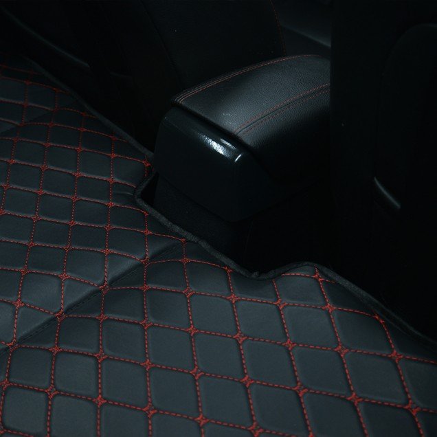 Online Universal Diamond Car Bed - Non-Inflatable Black and Red Stitching Luxury Leather Diamond Car Bed Mattress