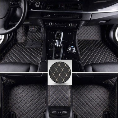 Online Black and Beige Stitching Luxury Leather Diamond Car Floor Mats