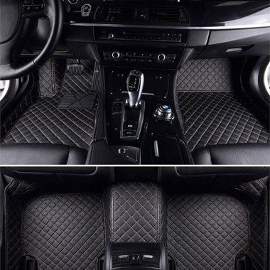 Online Black and Beige Stitching Luxury Leather Diamond Car Floor Mats