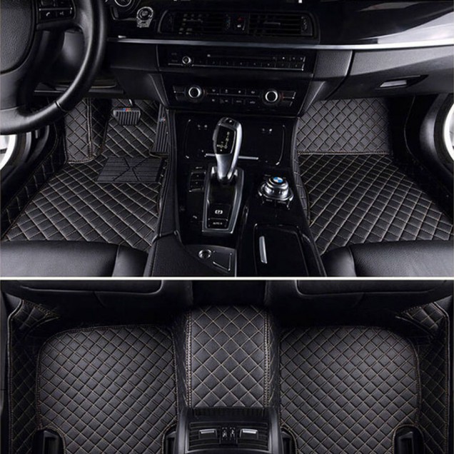 Online Black and Beige Stitching Luxury Leather Diamond Car Floor Mats Online Black and Beige Stitching Luxury Leather Diamond Car Floor Mats