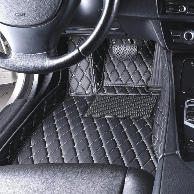 Online Black and Beige Stitching Luxury Leather Diamond Car Floor Mats Online Black and Beige Stitching Luxury Leather Diamond Car Floor Mats