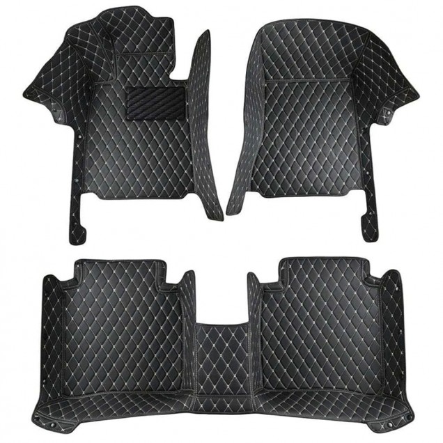 Online Black and Beige Stitching Luxury Leather Diamond Car Floor Mats Online Black and Beige Stitching Luxury Leather Diamond Car Floor Mats