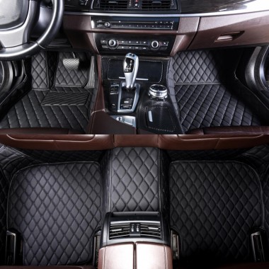 Online Black and Black Stitching Luxury Leather Diamond Car Floor Mats