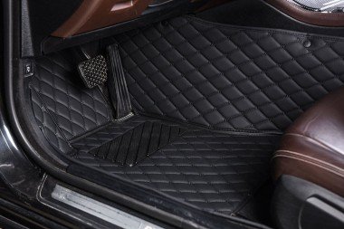 Online Black and Black Stitching Luxury Leather Diamond Car Floor Mats