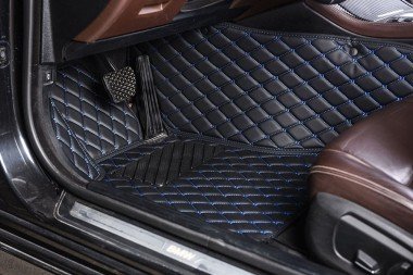Online Black and Blue Stitching Luxury Leather Diamond Car Floor Mats