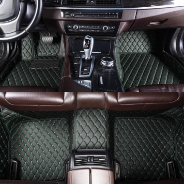 Online Black and Green Stitching Luxury Leather Diamond Car Floor Mats