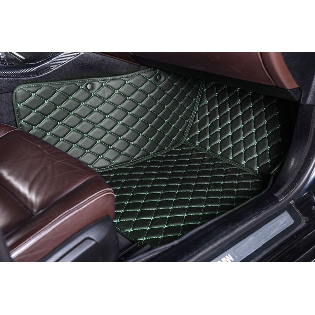 Online Black and Green Stitching Luxury Leather Diamond Car Floor Mats Online Black and Green Stitching Luxury Leather Diamond Car Floor Mats