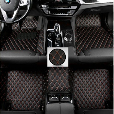 Online Black and Orange Stitching Luxury Leather Diamond Car Floor Mats