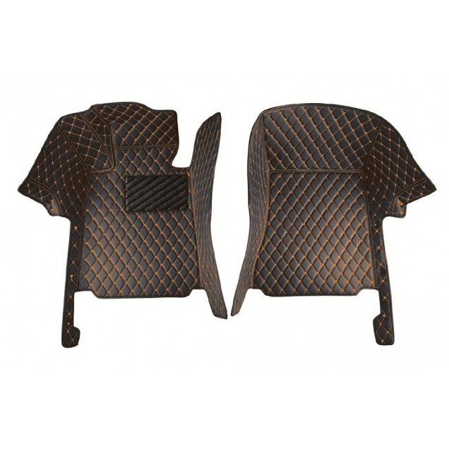 Online Black and Orange Stitching Luxury Leather Diamond Car Floor Mats Online Black and Orange Stitching Luxury Leather Diamond Car Floor Mats