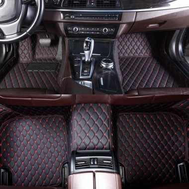 Online Black and Red Stitching Luxury Leather Diamond Car Floor Mats