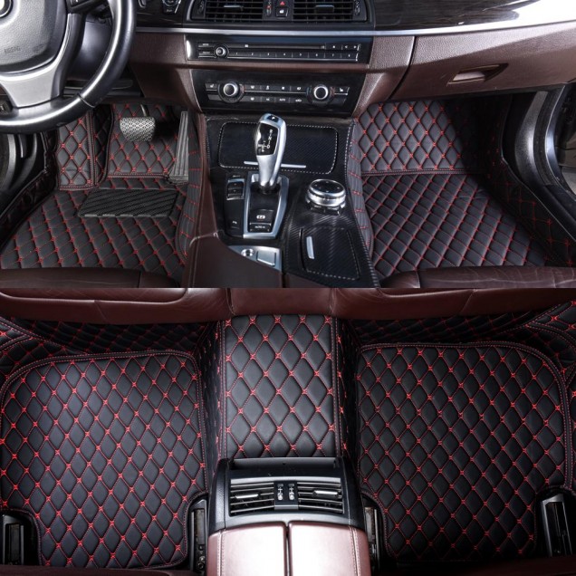 Online Black and Red Stitching Luxury Leather Diamond Car Floor Mats Online Black and Red Stitching Luxury Leather Diamond Car Floor Mats