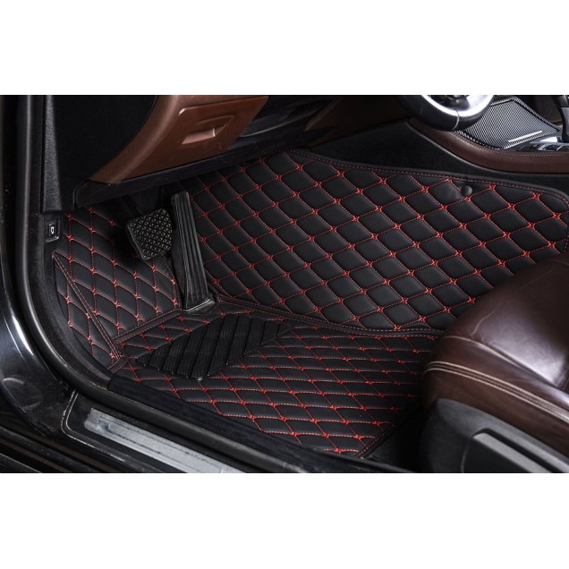 Online Black and Red Stitching Luxury Leather Diamond Car Floor Mats Online Black and Red Stitching Luxury Leather Diamond Car Floor Mats