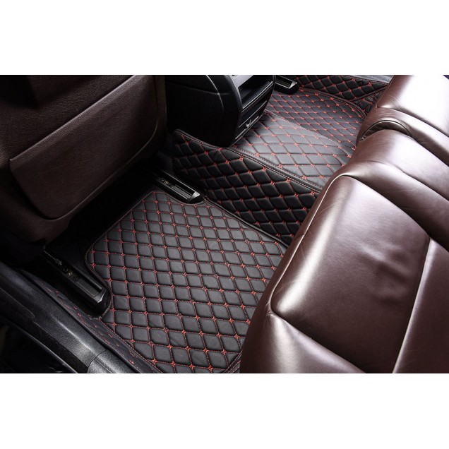 Online Black and Red Stitching Luxury Leather Diamond Car Floor Mats Online Black and Red Stitching Luxury Leather Diamond Car Floor Mats