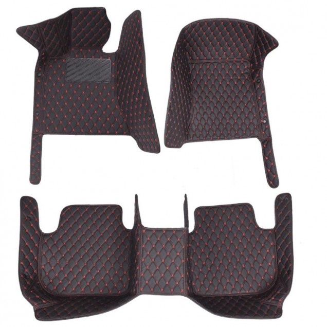 Online Black and Red Stitching Luxury Leather Diamond Car Floor Mats Online Black and Red Stitching Luxury Leather Diamond Car Floor Mats