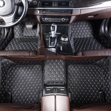 Online Black and White Stitching Luxury Leather Diamond Car Floor Mats