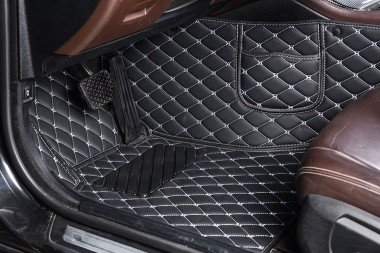 Online Black and White Stitching Luxury Leather Diamond Car Floor Mats