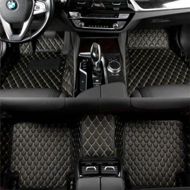 Online Black and Yellow Stitching Luxury Leather Diamond Car Floor Mats