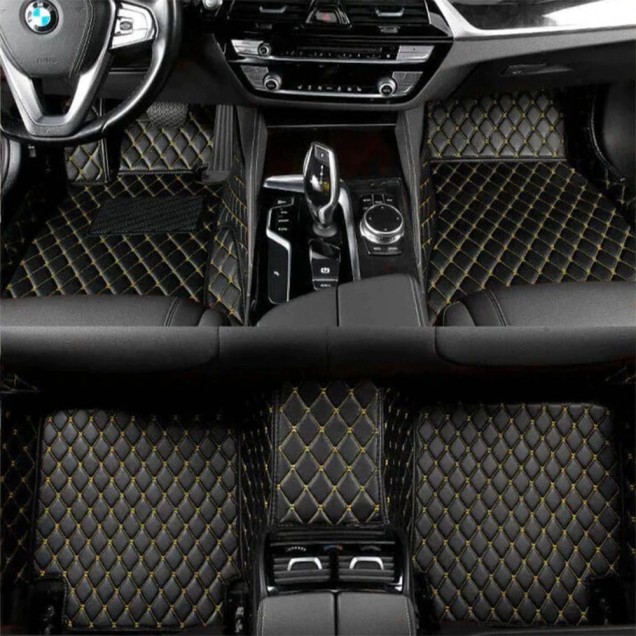 Online Black and Yellow Stitching Luxury Leather Diamond Car Floor Mats Online Black and Yellow Stitching Luxury Leather Diamond Car Floor Mats