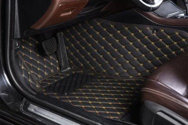 Online Black and Yellow Stitching Luxury Leather Diamond Car Floor Mats