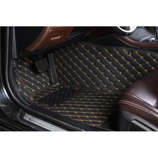 Online Black and Yellow Stitching Luxury Leather Diamond Car Floor Mats Online Black and Yellow Stitching Luxury Leather Diamond Car Floor Mats