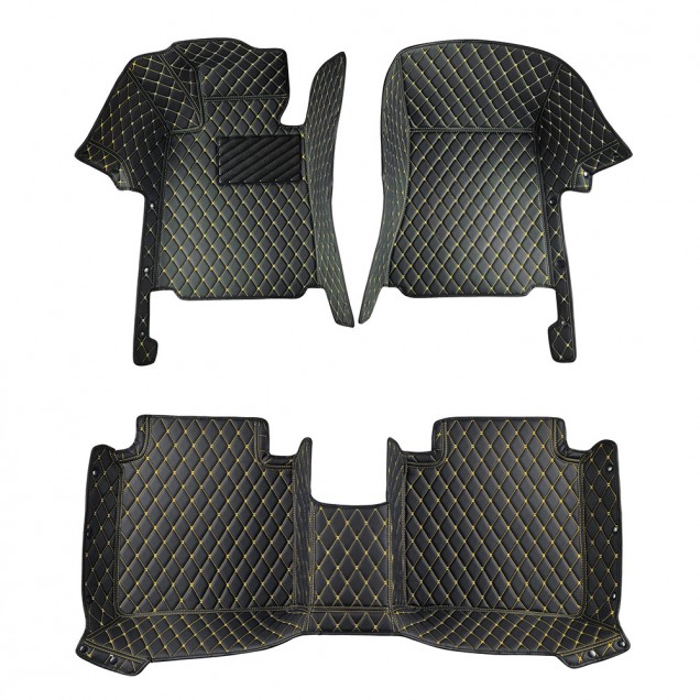Online Black and Yellow Stitching Luxury Leather Diamond Car Floor Mats Online Black and Yellow Stitching Luxury Leather Diamond Car Floor Mats