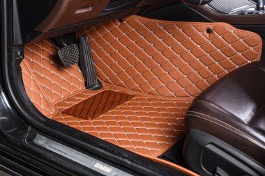 Online Brown Luxury Leather Diamond Car Floor Mats