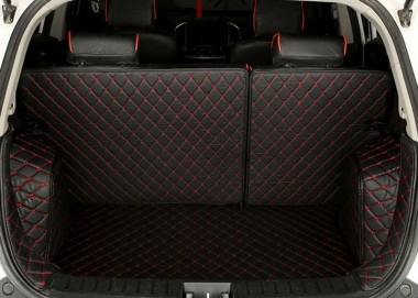 Online Black and Red Stitching Full Cover Luxury Leather Diamond Trunk Car Floor Mats