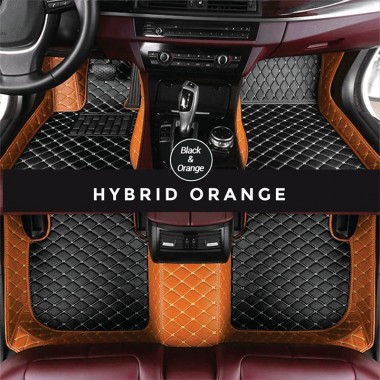 Online Black and Orange Hybrid Mode Premium Diamond Car Floor Mats