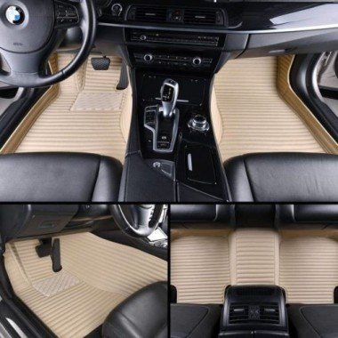 Online Beige Luxury Leather Stripe Car Floor Mats