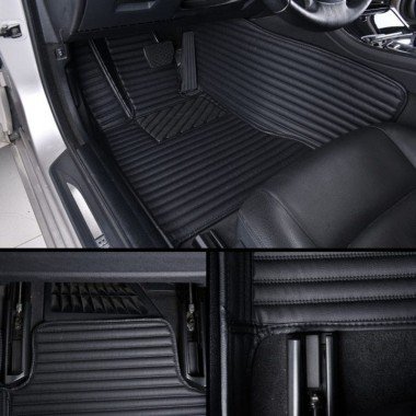 Online Black Luxury Leather Stripe Car Floor Mats