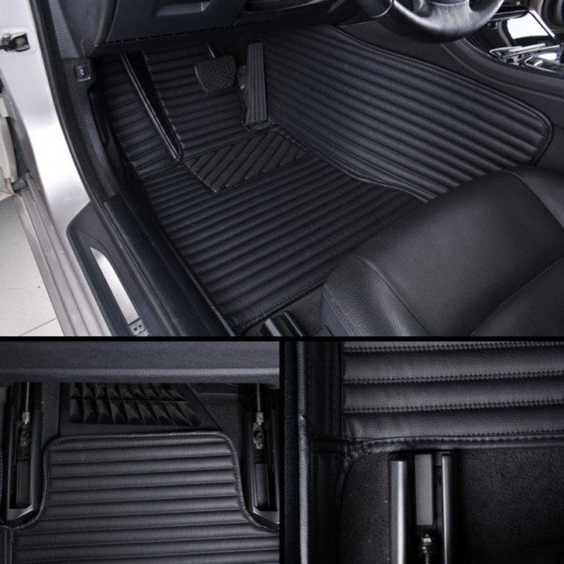 Online Black Luxury Leather Stripe Car Floor Mats