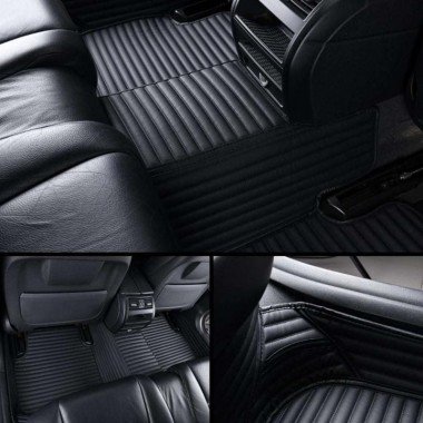 Online Black Luxury Leather Stripe Car Floor Mats