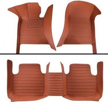 Online Brown Luxury Leather Stripe Car Floor Mats
