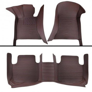 Online Dark Brown Luxury Leather Stripe Car Floor Mats