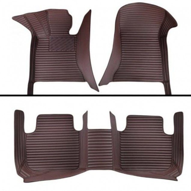 Online Dark Brown Luxury Leather Stripe Car Floor Mats