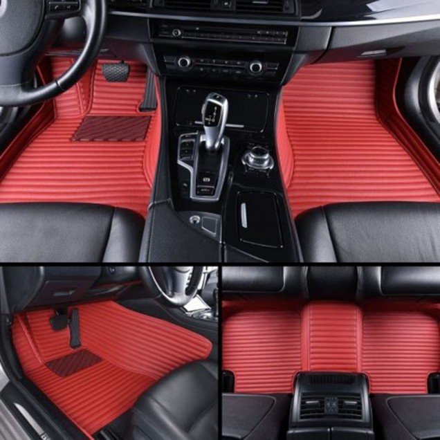 Online Maroon Luxury Leather Stripe Car Floor Mats