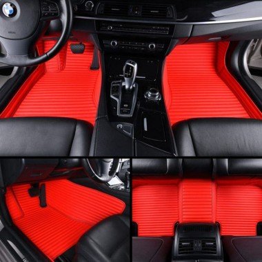 Online Red Luxury Leather Stripe Car Floor Mats