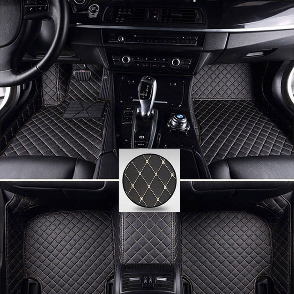 Online Black and Beige Stitching Luxury Leather Diamond Car Mats