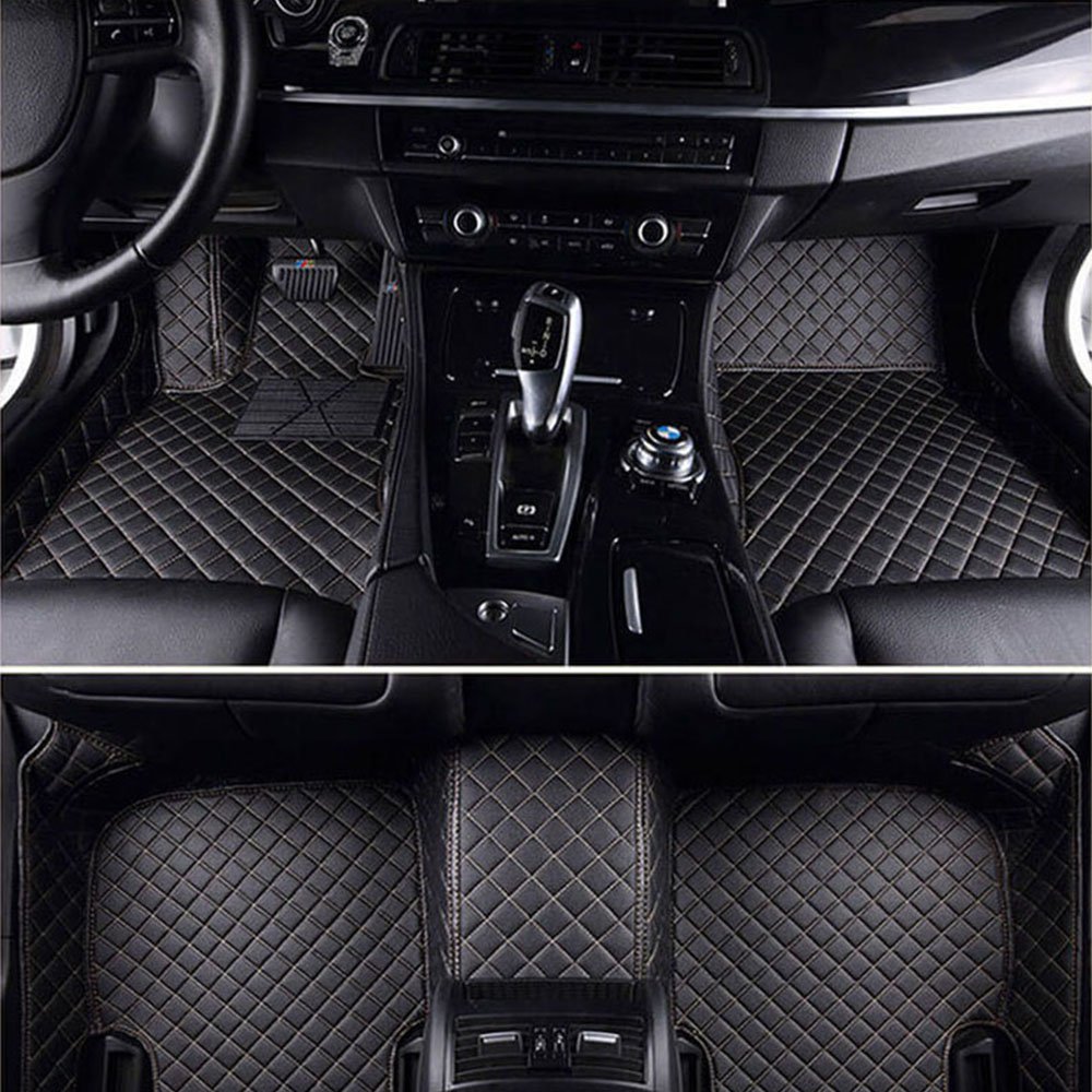 Online Black and Beige Stitching Luxury Leather Diamond Car Mats Online Black and Beige Stitching Luxury Leather Diamond Car Mats