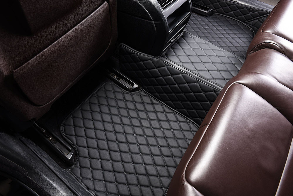 Online Black and Black Stitching Luxury Leather Diamond Car Mats
