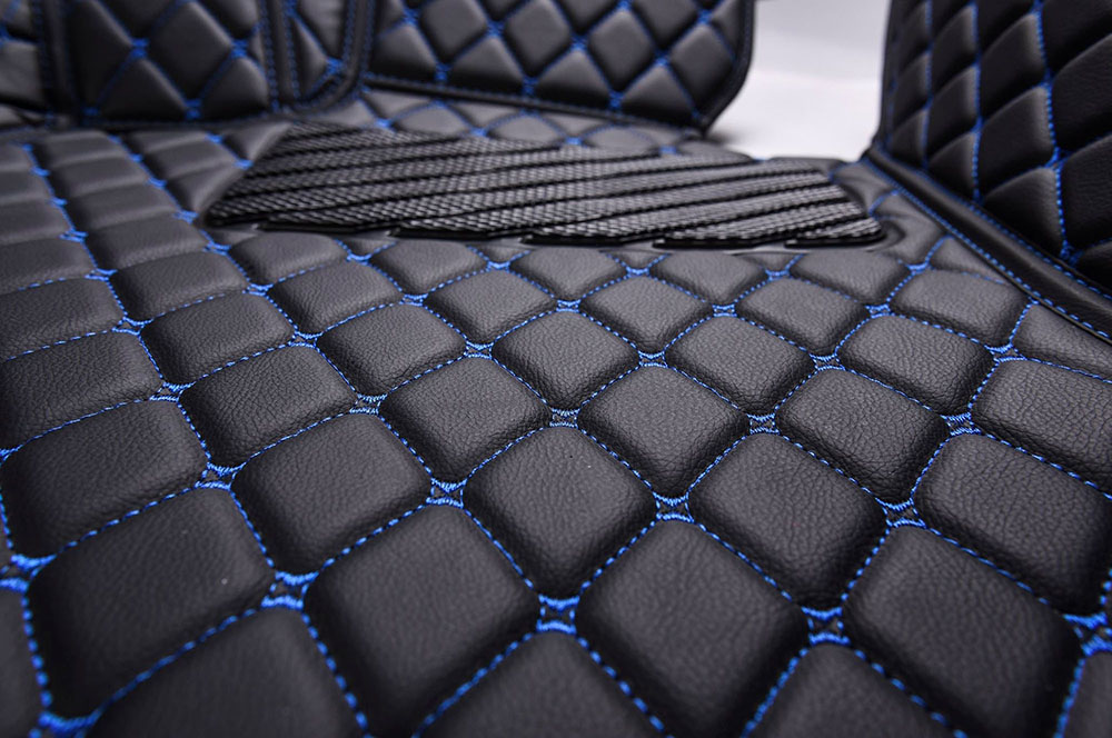 Online Black and Blue Stitching Luxury Leather Diamonds Car Floor Mats