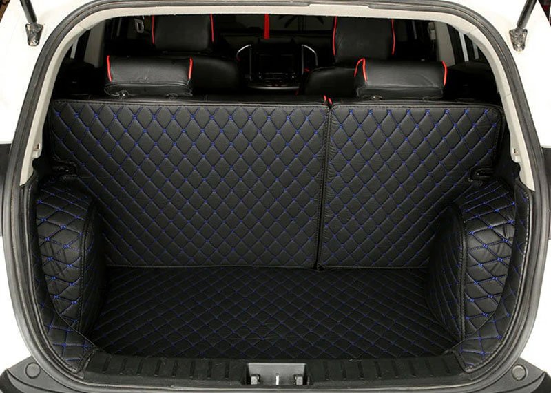 Online Black and Blue Stitching Full Cover Luxury Leather Diamond Trunk Car Mats