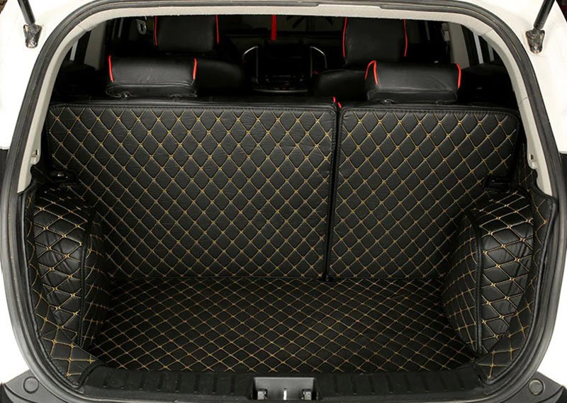 Online Black and Yellow Stitching Full Cover Luxury Leather Diamond Trunk Car Mats