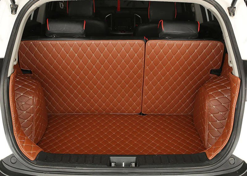 Online Brown Full Cover Luxury Leather Diamond Trunk Car Mats