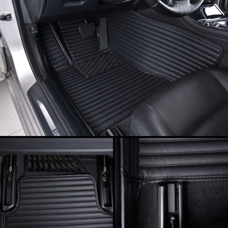 Online Black Luxury Leather Stripe Car Mats