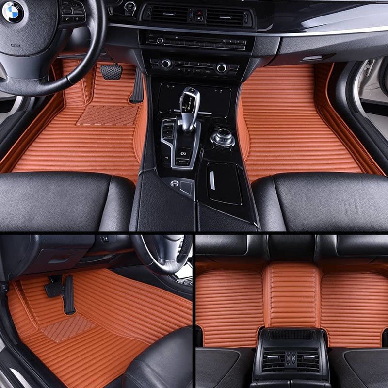 Online Brown Luxury Leather Stripe Car Mats
